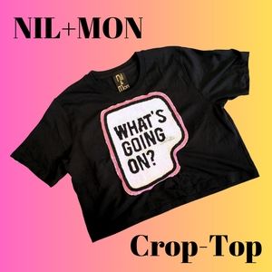 Nil & Mon Black Sequin Whats going on Crop Top T